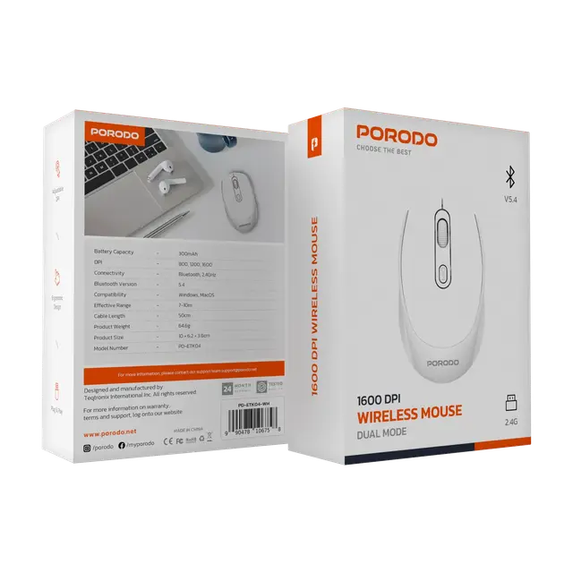 Porodo 2.4G+BT Dual Mode Rechargeable Mouse 300mAh Adjustable Porodo 2.4G+BT Dual Mode Rechargeable Mouse 300mAh Adjustable