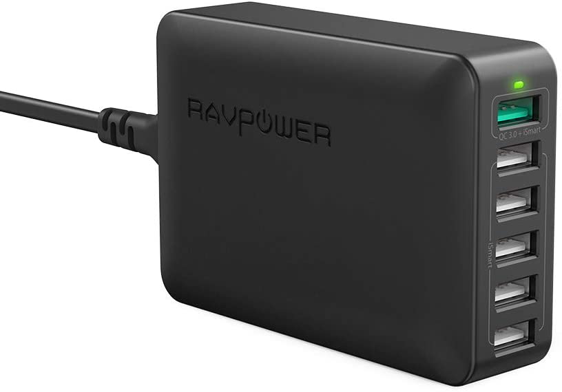 RAV 60W 6-Port QC3.0 USB Charger-Black